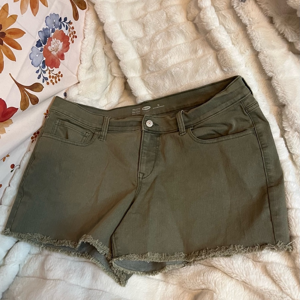 Old Navy Womens 14 Green Goblincore Cut Off Casual Semi Fitted Denim Jean Shorts